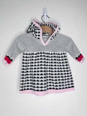 Preston Baby Geometric Hooded Cotton Knit Sweater Pompom Hood Size 3 Months EUC